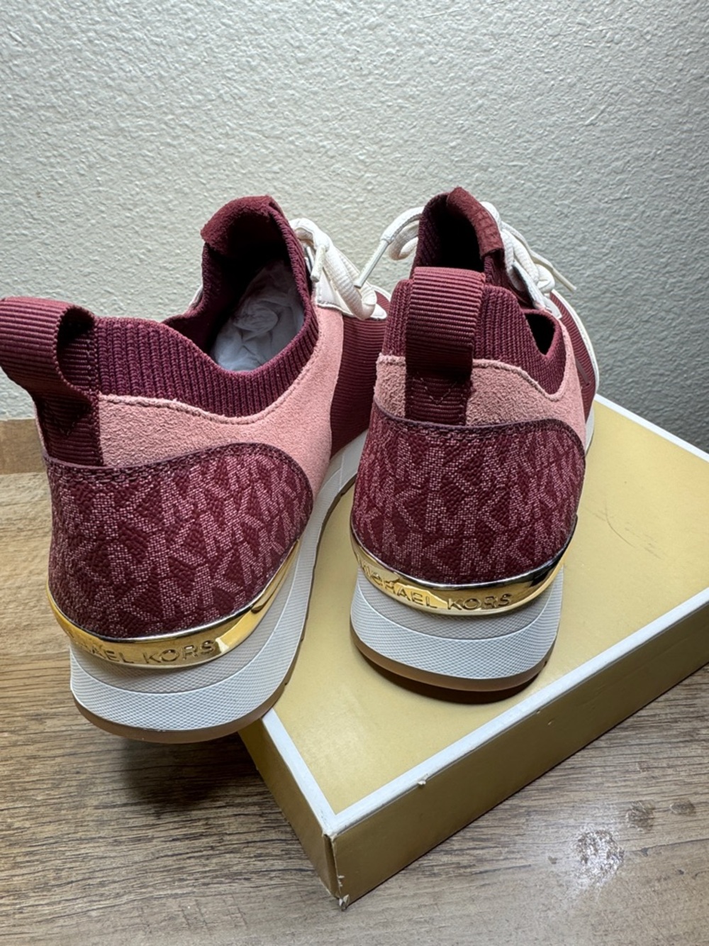 Michael Kors Plum and Blush Knit Slip-On Sneakers - Picture 2 of 4